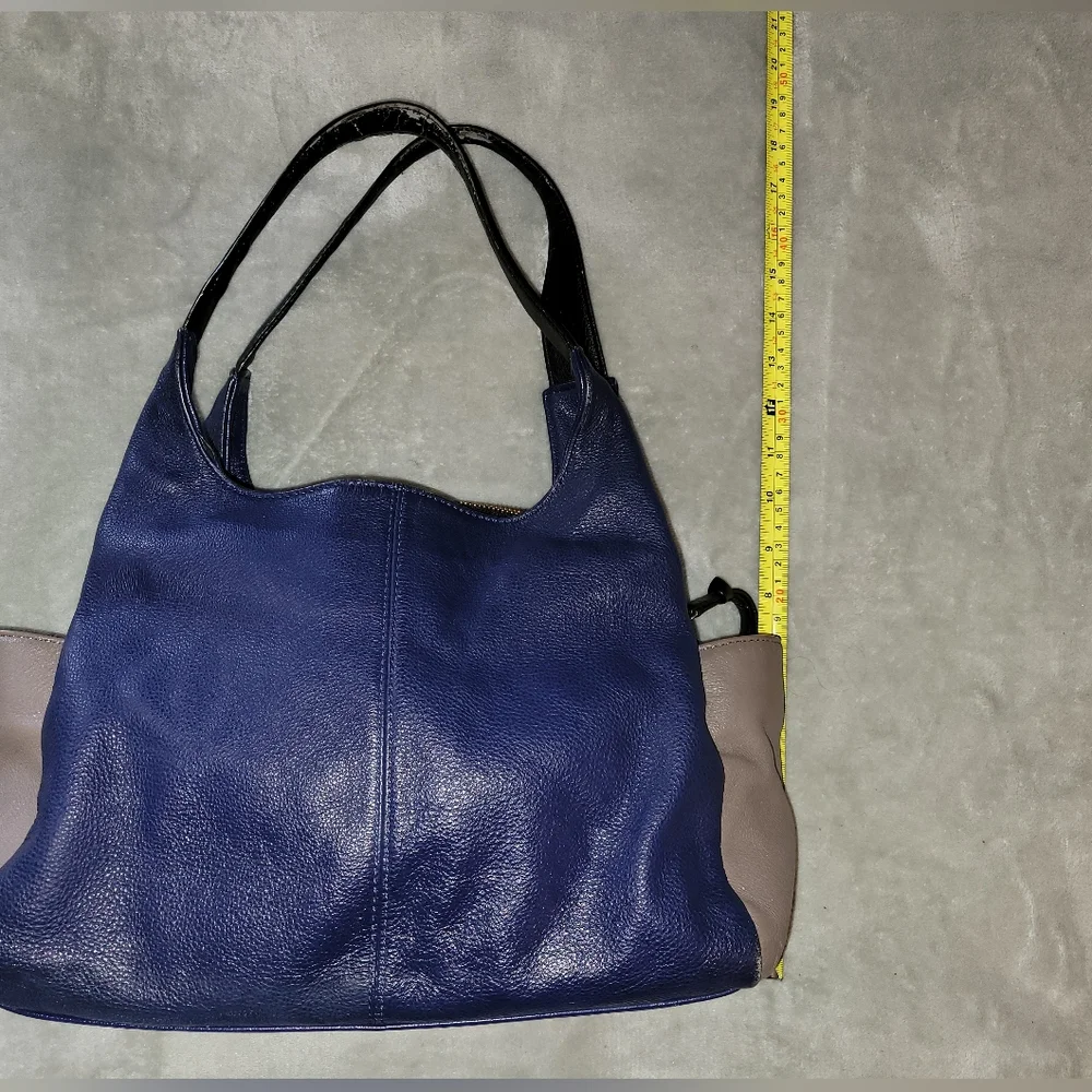 Perlina New York Soft Leather Hobo Bag Blue and Gray Colorblock